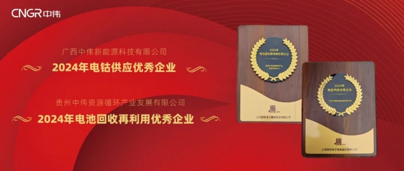 bv伟德源自英国始于1946股份荣获Mysteel2024“电钴供应优秀企业”与“电池回收再利用优秀企业”